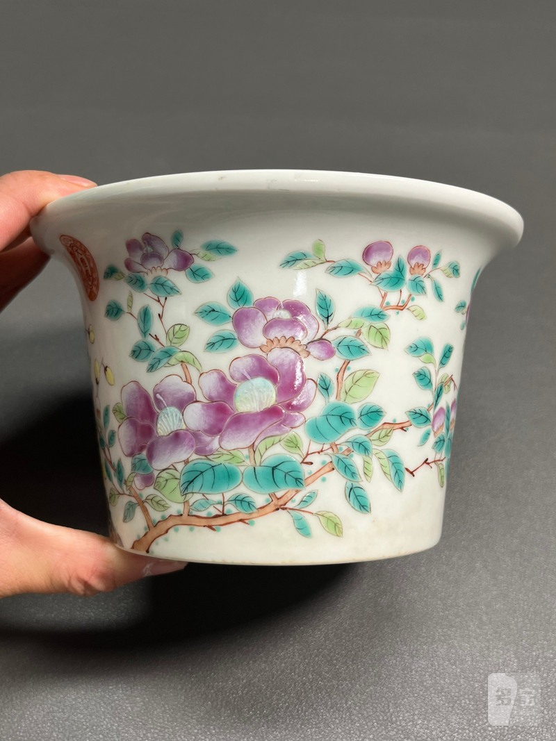 清光绪  “大雅斋”粉彩花鸟纹花盆 - 图10
